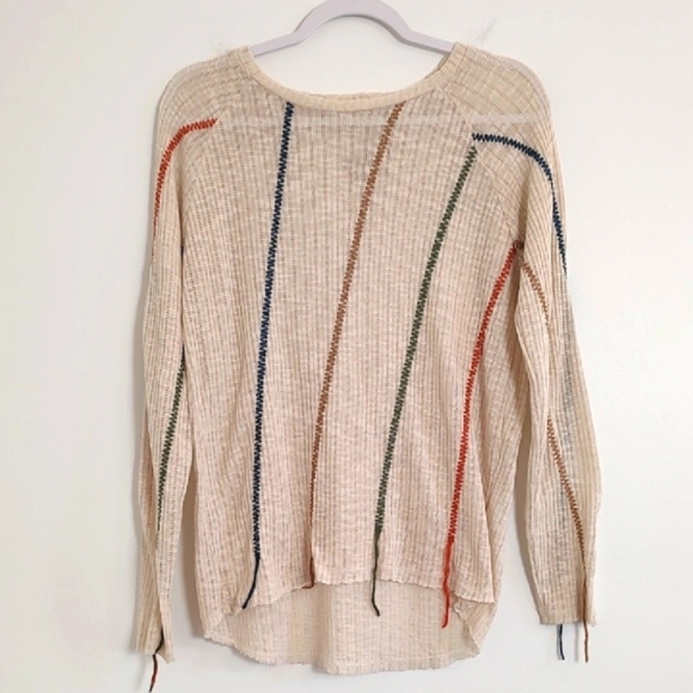 Promesa Summer Loose Weave Striped Cream Sweater Top/ Size M